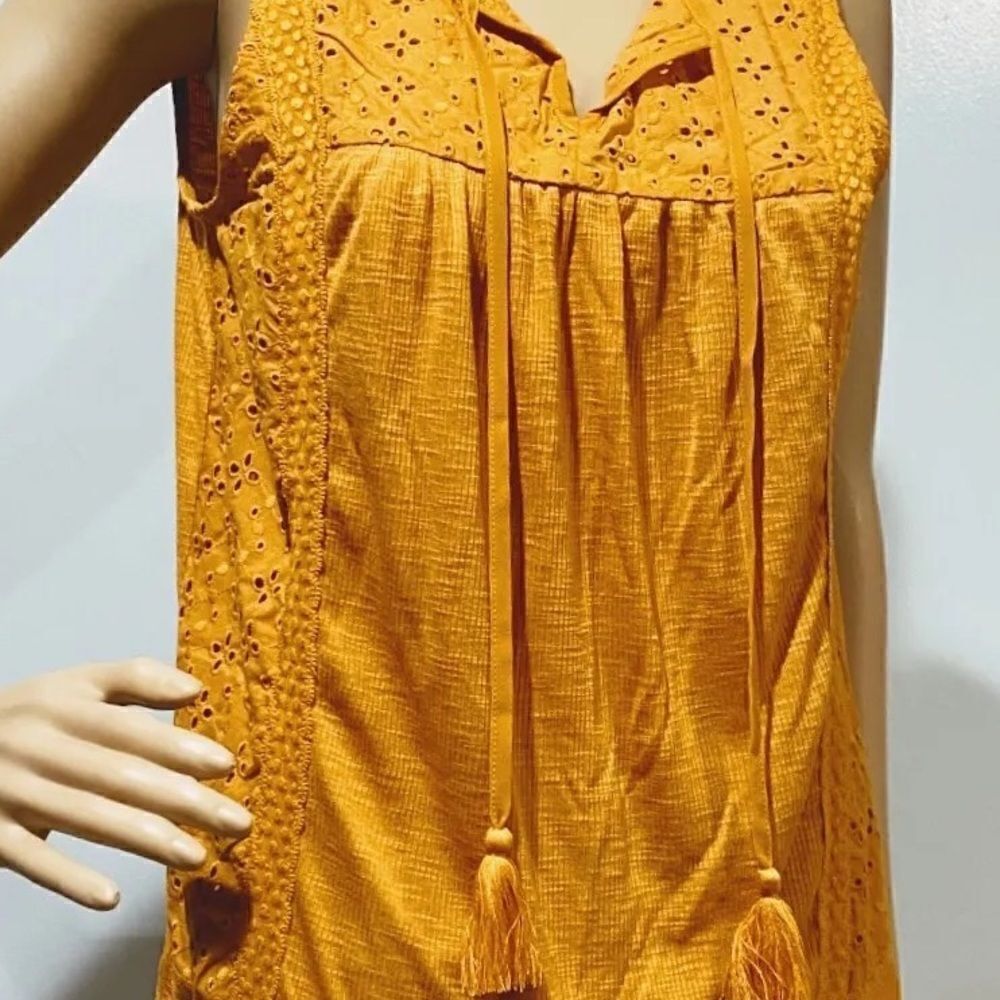 Knox rose Red L XL eyelet blouse boho tassel sleeveless shirt tank - Picture 6 of 7